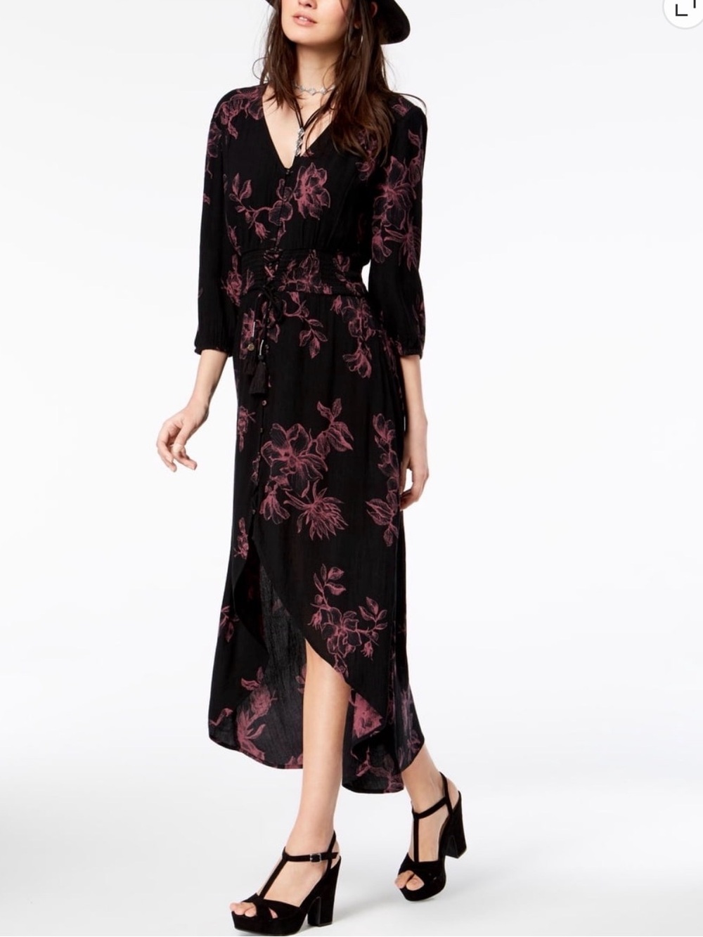 American Rag Cie Floral High Low Midi Dress Black Berry M